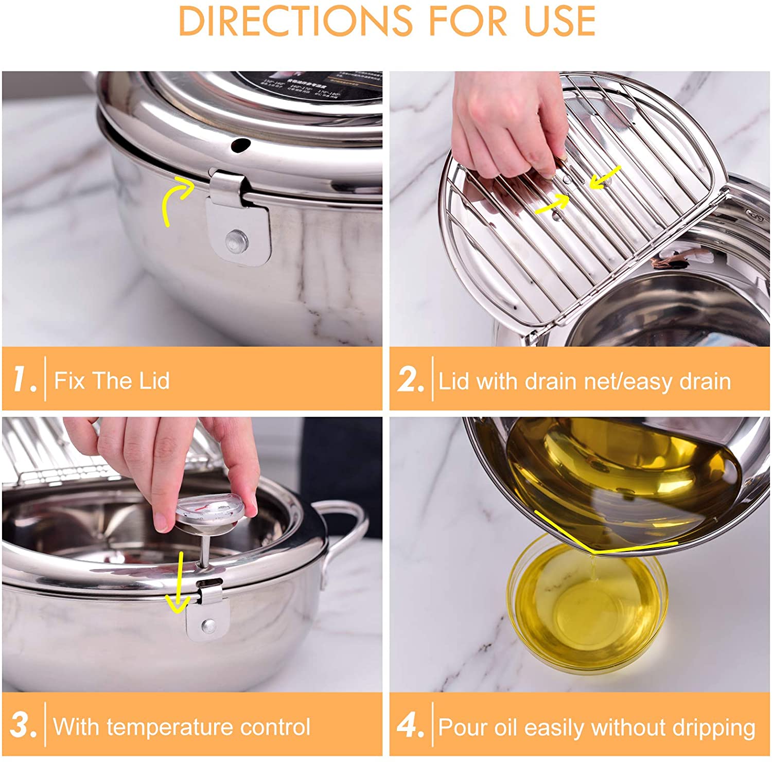 Oil Drip Rack Lid 304 Stainless Steel Deep Fryer Pot with Thermometer  Homeusing Kitchenware - China Stainless Steel Fryer and Deep Fryer price